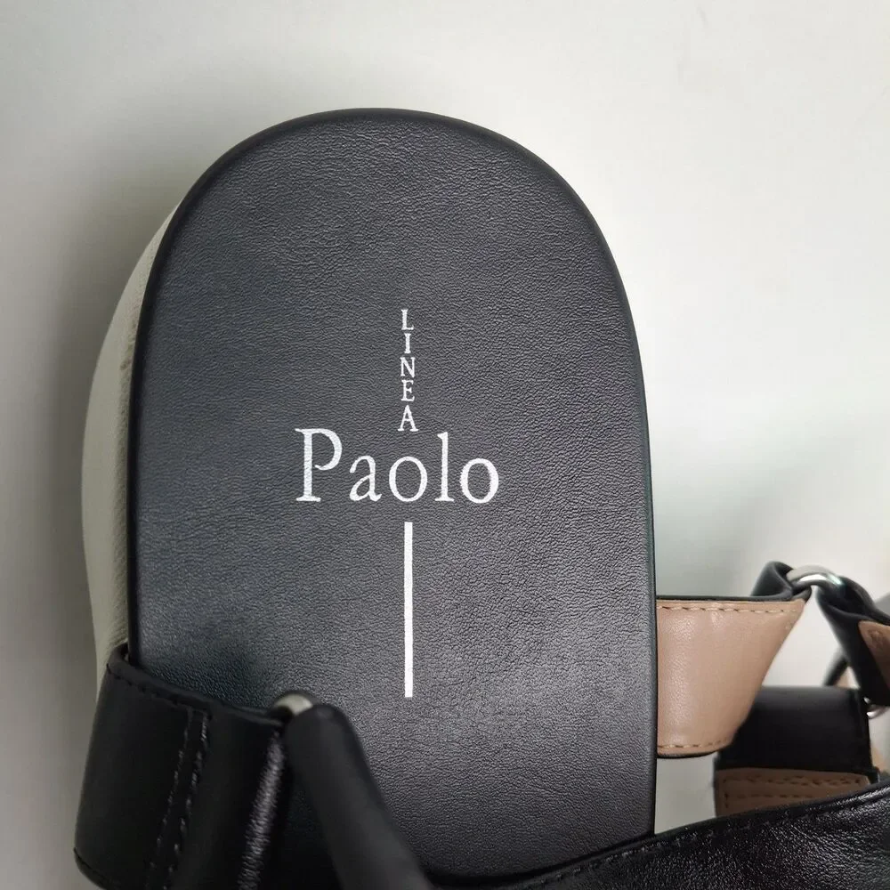 Linea Paolo Rio-L Leather Sandal Shoe Black White 10M Platform Summer Vacation